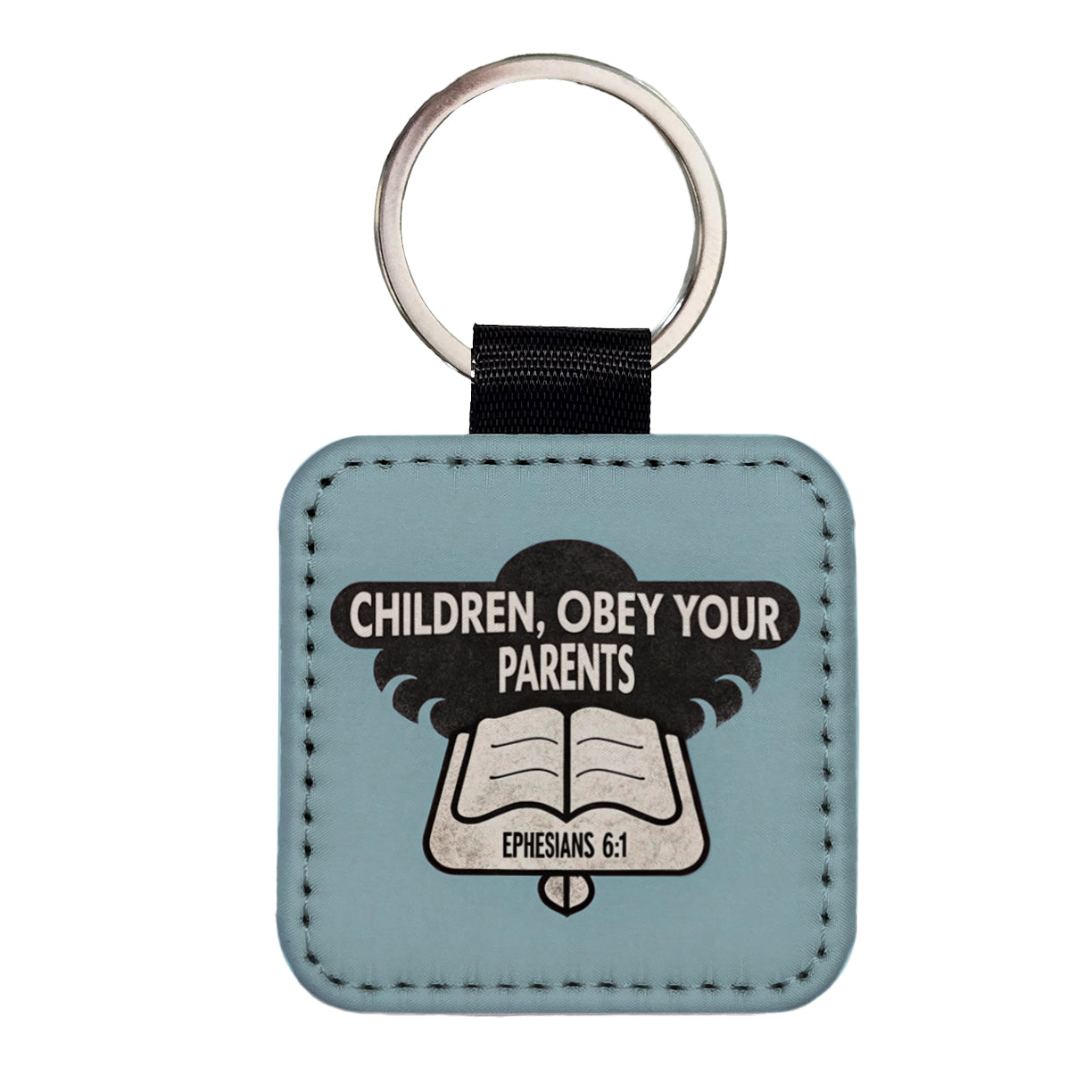 Children Obey Your Parents Ephesians Bible Verse Square Faux Leather Keychain