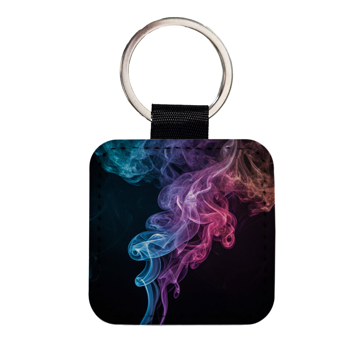 Colorful Plumes Of Smoke Curling Square Faux Leather Keychain
