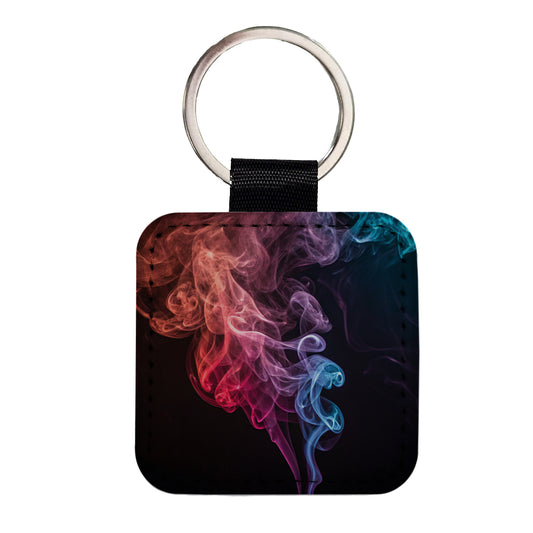 Colorful Smoke Curling Square Faux Leather Keychain