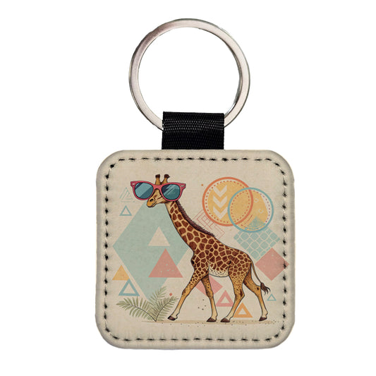 Cool Giraffe Wearing Sunglasses Funny Square Faux Leather Keychain