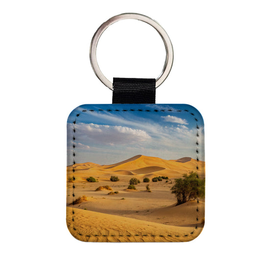 Desert Safari No People Square Faux Leather Keychain