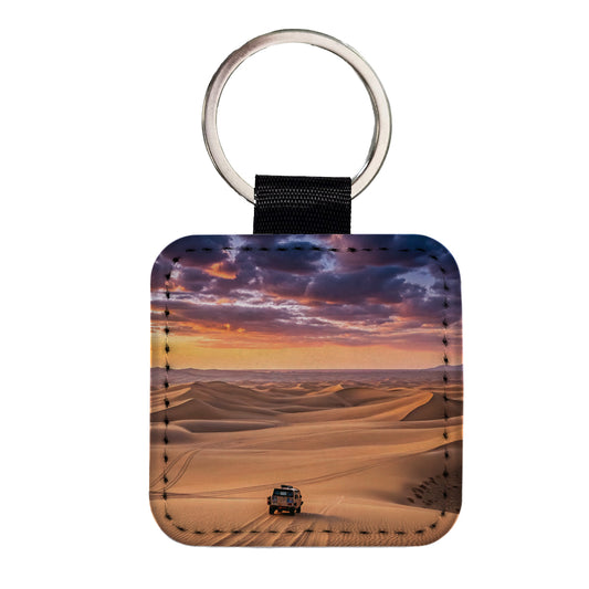 Desert Safari Sand Dunes Square Faux Leather Keychain