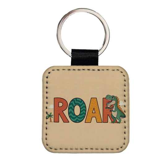 Dinosaur Roar Colorful Square Faux Leather Keychain