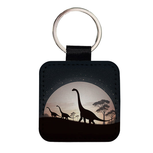 Diplodocus Silhouettes Dinosaurs Square Faux Leather Keychain