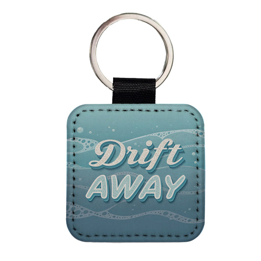 Drift Away Sea Foam Ocean Square Faux Leather Keychain