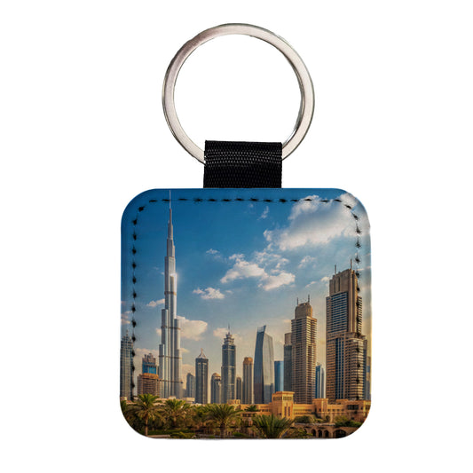 Dubai United Arab Emirates City Travel Square Faux Leather Keychain