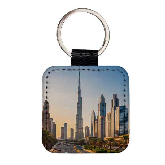 Dubai United Arab Emirates Travel Square Faux Leather Keychain