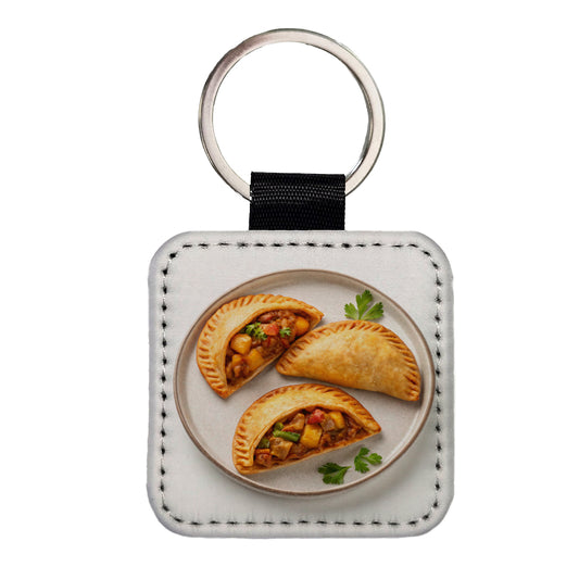 Empanadas Spain Food Square Faux Leather Keychain