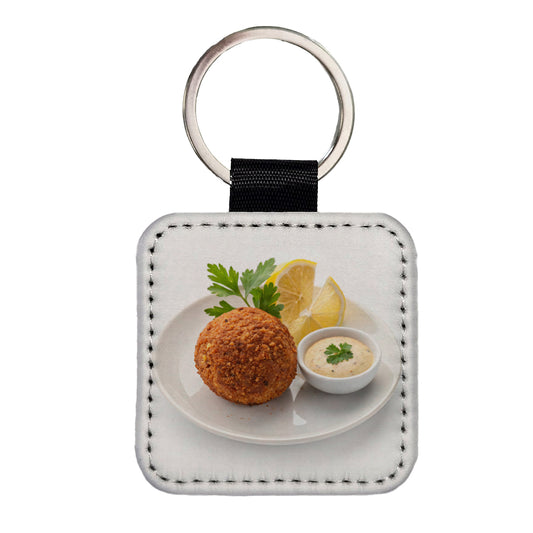 Falafel Fritter Square Faux Leather Keychain