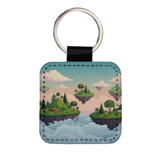 Floating Islands In The Sky Square Faux Leather Keychain