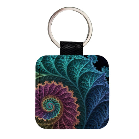 Fractal Geometry Beautiful Square Faux Leather Keychain