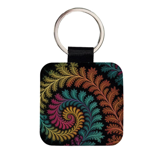 Fractal Geometry Colorful Square Faux Leather Keychain