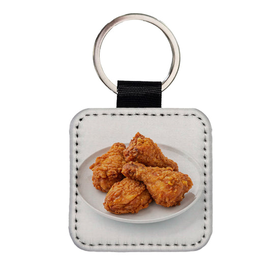 Fried Chicken Wings Square Faux Leather Keychain