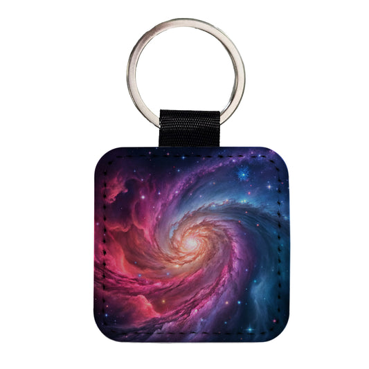 Galaxy Nebula Beautiful Space Stars Square Faux Leather Keychain