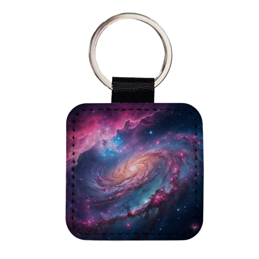 Galaxy Nebula Outer Space Colorful Square Faux Leather Keychain