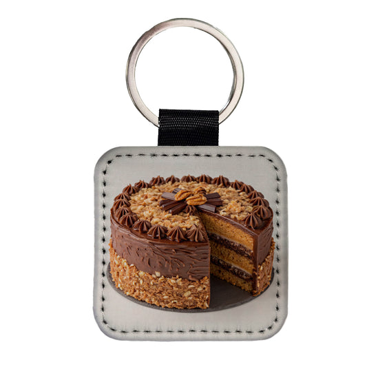 German Chocolate Cake Yummy Dessert Square Faux Leather Keychain