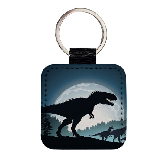 Giganotosaurus Silhouettes Dinosaurs Square Faux Leather Keychain