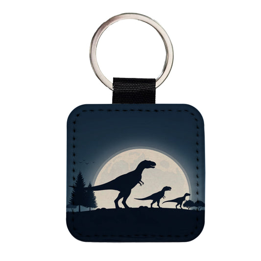 Giganotosaurus Silhouettes Walking Dinosaurs Square Faux Leather Keychain