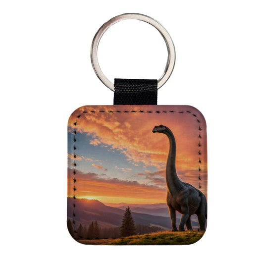 Gigantosaurus Sunset Dinosaur Sauropod Square Faux Leather Keychain