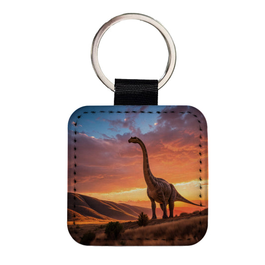 Gigantosaurus Sunset Hills Dinosaur Square Faux Leather Keychain