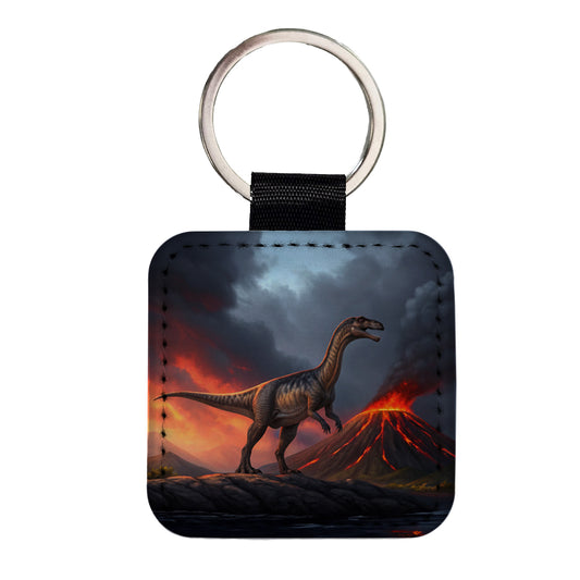 Gigantosaurus Volcano Dinosaur Sauropod Square Faux Leather Keychain
