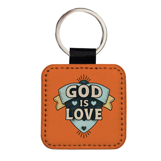 God Is Love Bible Verse Christian Colorful Square Faux Leather Keychain