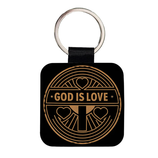 God Is Love Christian Square Faux Leather Keychain