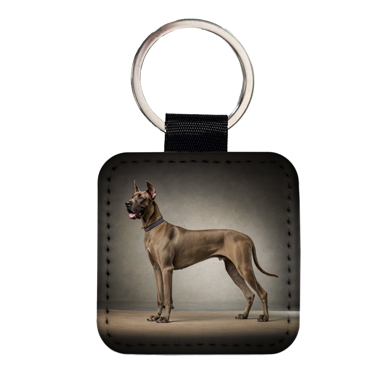 Great Dane Standing Photo Square Faux Leather Keychain