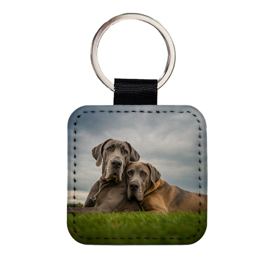 Great Danes In Love Friends Buddies Square Faux Leather Keychain