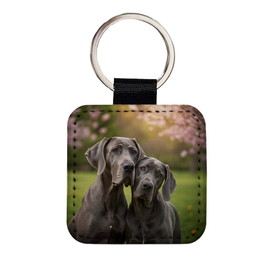 Great Danes In Love Friends Square Faux Leather Keychain
