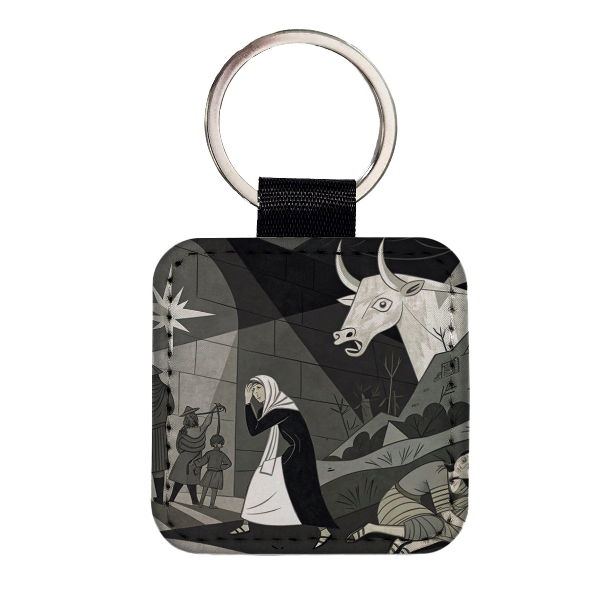 Guernica By Pablo Picasso Parody Square Faux Leather Keychain