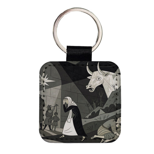 Guernica By Pablo Picasso Parody Square Faux Leather Keychain