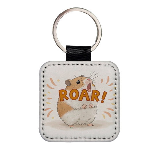 Hamster Roar Funny Square Faux Leather Keychain