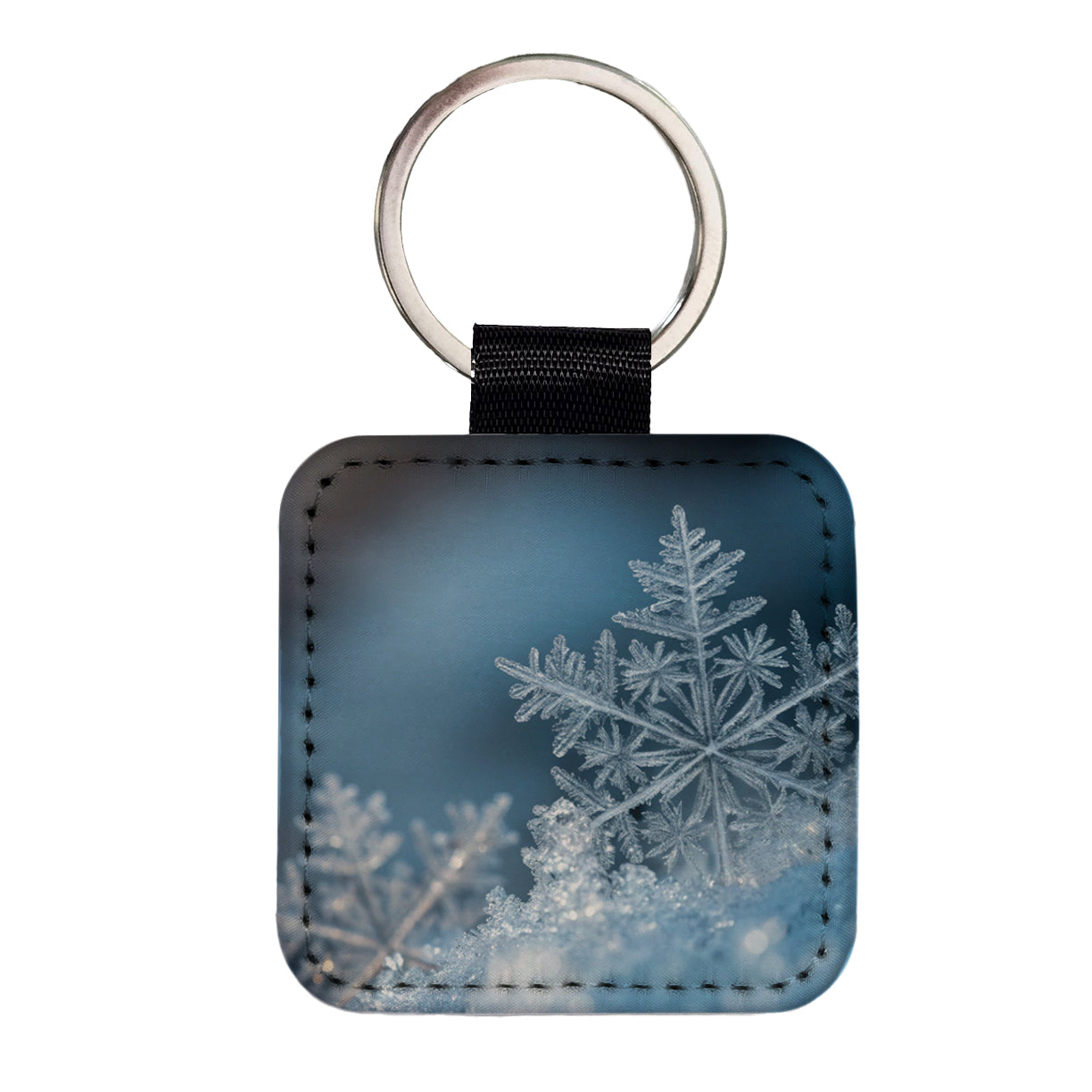 Ice Crystals Close Up Icy Snowflake Square Faux Leather Keychain