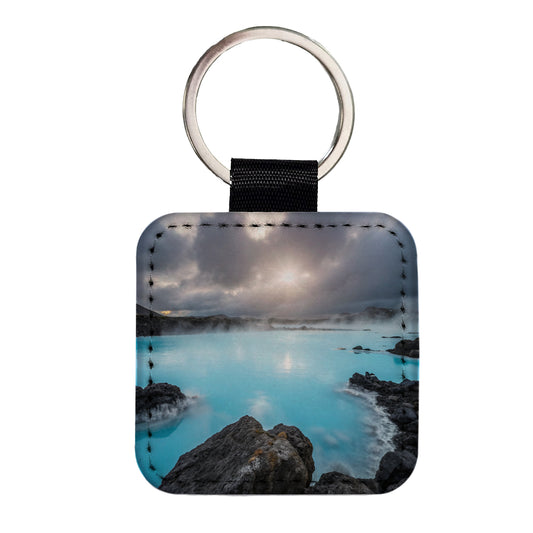 Iceland Blue Lagoon Beautiful Square Faux Leather Keychain