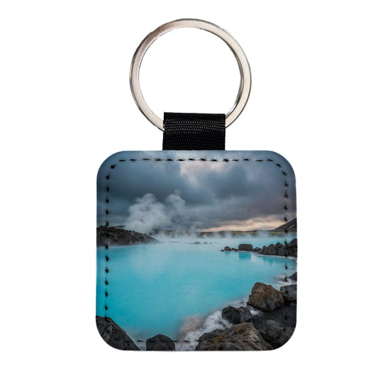 Iceland Blue Lagoon Stunning Square Faux Leather Keychain