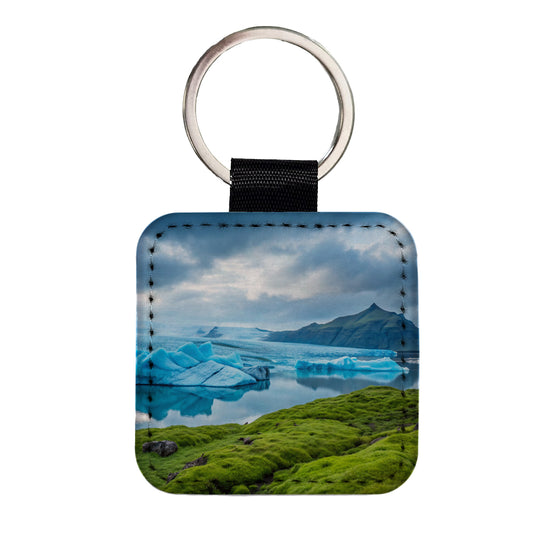 Iceland Nature Square Faux Leather Keychain