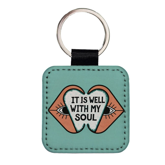 It Is Well With My Soul Bible Verse Square Faux Leather Keychain