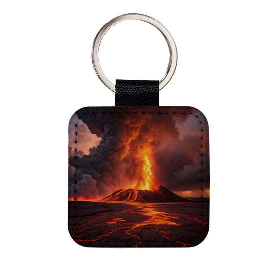 Kilauea Volcano Erupting Hawaii Square Faux Leather Keychain