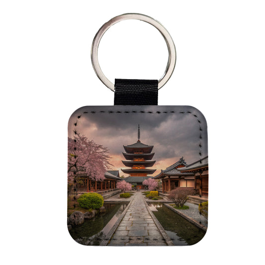 Kyoto Japan Travel Square Faux Leather Keychain
