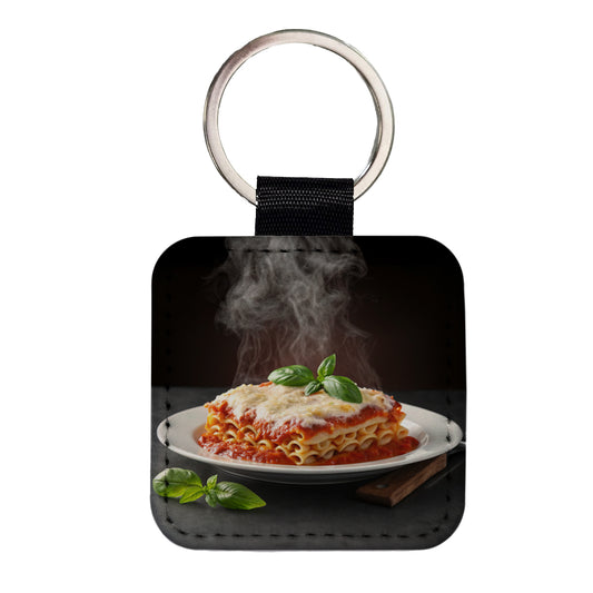 Lasagna Italian Pasta Square Faux Leather Keychain