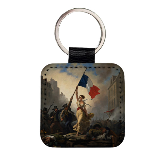 Liberty Leading The People Eugene Delacroix Inspired By Square Faux Leather Keychain