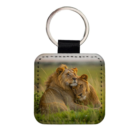 Lions Love Affection Square Faux Leather Keychain