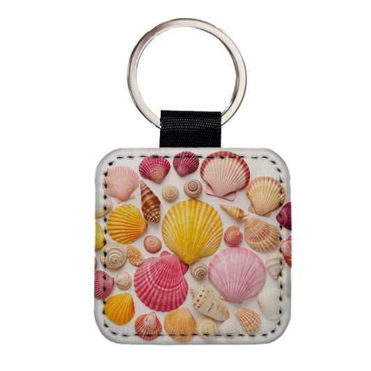 Lot Of Seashells Colorful Beautiful Square Faux Leather Keychain