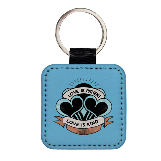 Love Is Patient Love Is Kind Bible Verse Square Faux Leather Keychain