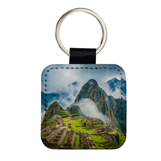 Machu Picchu Peru Travel Destination Square Faux Leather Keychain