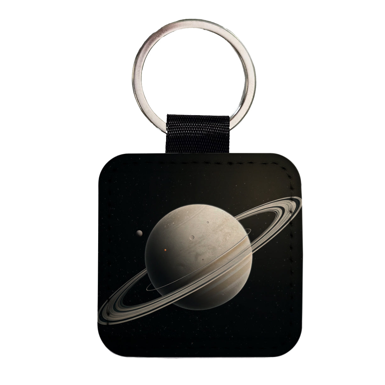 Minimal Planet Rings Space Saturn Square Faux Leather Keychain