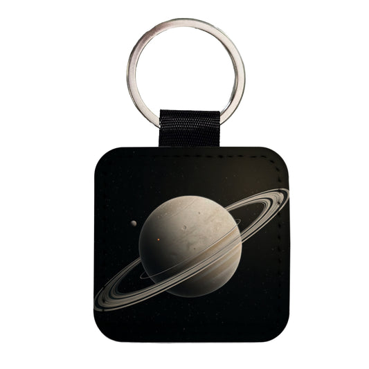Minimal Planet Rings Space Saturn Square Faux Leather Keychain