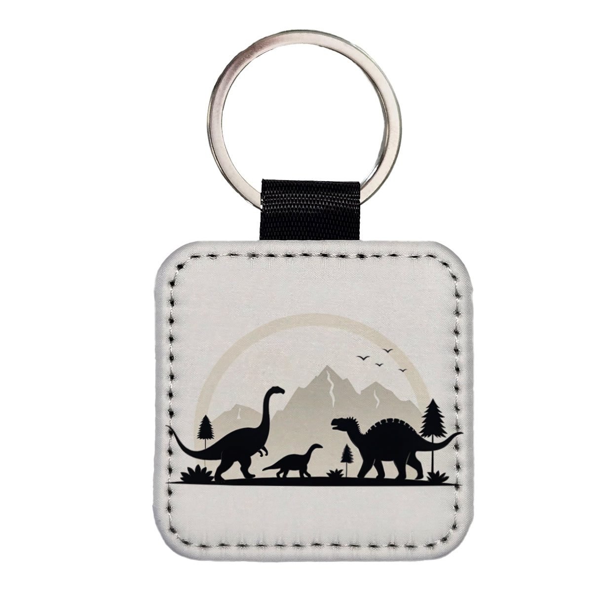 Minimalist Dinosaur Silhouettes Square Faux Leather Keychain
