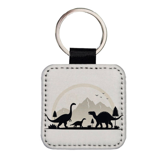 Minimalist Dinosaur Silhouettes Square Faux Leather Keychain